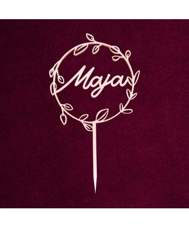 Personalized Wooden Cake Topper with Name - Custom Birthday Wedding Baptism & Communion Cake Decoration (Flower Wreath) - Buy Online on SooperMarket.com