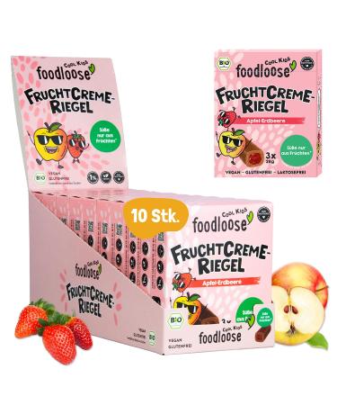 Foodlose Cool Kids Bio-Frucht cream bar apple strawberry (10 x 3 bars) |Delicious fruit bars made of dates with a fruity apple-earthberry filling |Vegan gluten-free & without sophisticated sugar apple-earth berry benefit pack