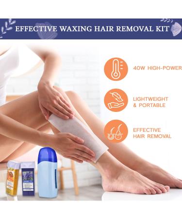 Roll on Waxing Kit for Women - Warmer & Roller for Hair Removal on Larger Body Areas | Includes 2 Wax, 100 Strips & Blue Roll - Buy Online on SooperMarket.com