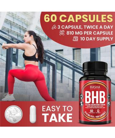 KASHA Nutrition BHB Pills 810mg (Triple Salt) per Capsule Patented Exogenous Ketones Salts for Women and Men | Keto Friendly Proudly made in Canada | Energy Support | 60 Keto Friendly Veggie Capsules | 270 mg of Calcium Sodium and Magnesium Beta Hydroxybu - Buy Online on SooperMarket.com