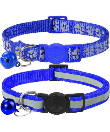 Taglory reflective cat collar with safety clasp and bell 2-piece adjustable collar cat kitten 15-20cm dark blue 15-20cm (2 pack) dark blue