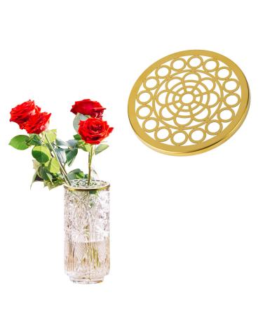 LAHONI Metal Flower Frog Lid  4.7 Inch Flower Lid Arranger Round Flower Insert Lids Floral Frog Lid Organizer for Arrangement Plant Fixation (Gold)