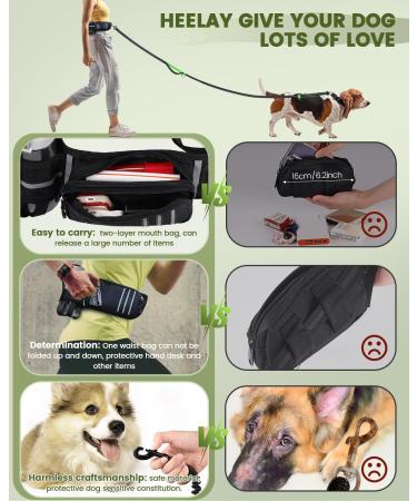 Jogging Lines for Dogs | Healay Belt Bag for Running Hiking & Leash | Reflective Double Handle for Large Medium Small Breeds - Green - Buy Online on SooperMarket.com