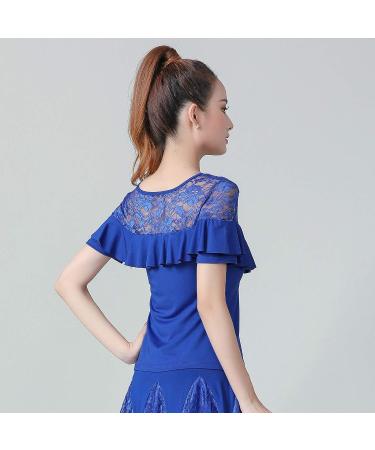 Whitewed Short Sleeve Lace Yoke Ruffle Ballroom Dance Top in Blue - Size 4-6 - Buy Online on SooperMarket.com
