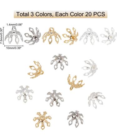 PandaHall Flower Bead Cap 60pcs Brass Bell Bails End Charm Caps with Filigree Spacer Beads - DIY Jewelry Making Supplies in Golden, Silver, Platinum - Buy Online on SooperMarket.com