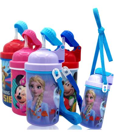 Disney Frozen Deluxe Carrying Strap One Touch Water Bottles with Reusable Built in Straw (Snow Canteen 16.9oz)