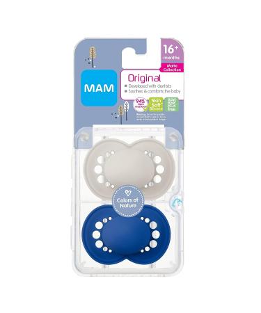 MAM Original Matte Baby Pacifier - Nipple Shape for Healthy Oral Development | Sterilizer Case | Unisex 16+ Months | 2 Count - Buy Online on SooperMarket.com