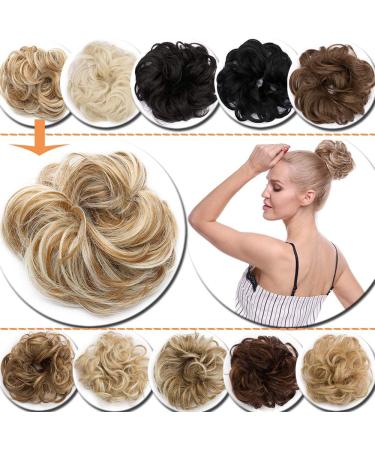 Sandy Brown to Bleach Blonde Messy Updo Hairpiece Scrunchie - Curly Hair Bun Extension - Buy Online on SooperMarket.com