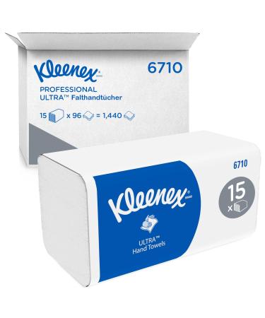 Kleenex Ultra paper towels with interfold folding 6710-3-layer paper towels with V-fold-15 packs x 96 towels (1 440 folding towels) soft comfortable ultra-absorbing and tear-resistant 15 x 96 cloth white