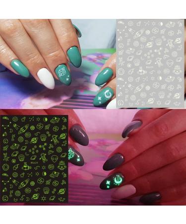 Alien Nail Art Stickers - 3D Astronaut UFO Rocket & Moon Designs | Luminous Self-Adhesive Decals for Women & Girls Manicure Decor - Buy Online on SooperMarket.com