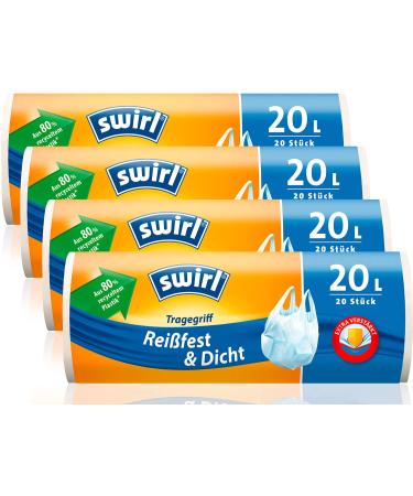 Swirl tear-resistant & leak-proof carrying handle garbage bags multipack 4x 20l/20 bags white 20 liters