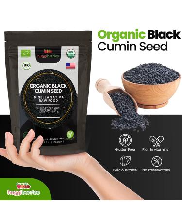 Huggiberries Organic Black Cumin Seed 3.5 oz - Natural Nigella Sativa Seeds, Raw Plant Protein for Bone, Cholesterol, Gut Health & Immunity. Gluten Free - Buy Online on SooperMarket.com