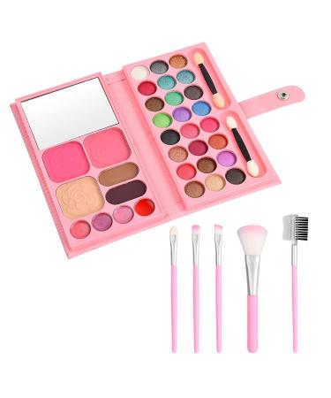 Kioiner 33 Colors Makeup Palette Set for Kids All in One Makeup Kit with 5 pcs Makeup Brushes for Girls with Eyeshadows Lipstick Blush Eyebrow Powder Shading Powder Small Makeup Brushes Mirror