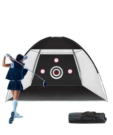 T up Golf Net with Hitting Mat 10 7ft Golf Practice Driving Net for Backyard Parkgolf Indoor Outdoor Use Gifts for Golf Swing Trainer Golfers Novice Even God Must Practice His Putter (Black 1 Pack) Target Cloth A