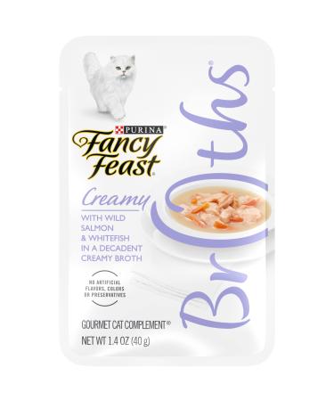 Purina Fancy Feast Limited Ingredient Wet Cat Food Complement, Broths Creamy With Wild Salmon & Whitefish - (16) 1.4 oz. Pouches