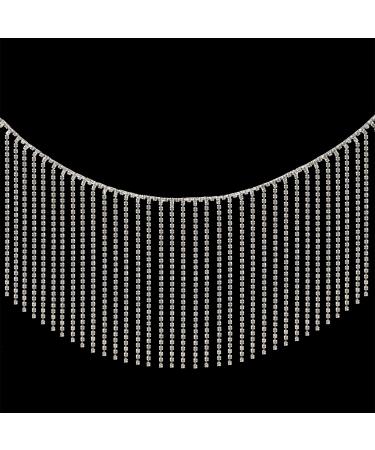 AMZTKDIY Rhinestone Fringe Trim Rhinestone Sewing Beaded Fringe Trim Ribbon Tassel Chain for Clothing Accessories and DIY Craft Decoration (1.5 Yards, Silver) Silver 1.5 Yards
