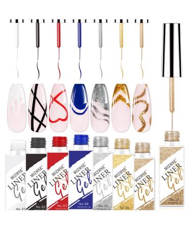 MIZHSE Nail Art Gel  Classic Painting Gel Art Liners Drawing Gel Nail Liner Polish Nail Wire Pulling Gel Kit DIY Line Art Gel UV LED Curing Requires Nail Painting Gel Polishes(Gel Liner Nail Art Polish Set)