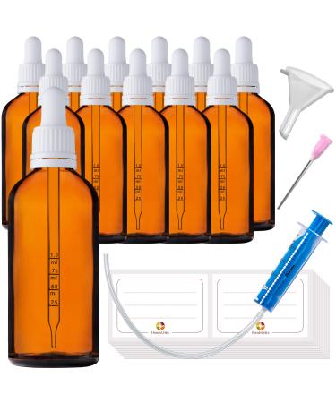 Handsunity 100ml-12Stk pipette glass bottle-amber glass pharmacy glass set with white pipette lock including 29 pieces of aid brown las bottles 100ml-12 pieces White cap