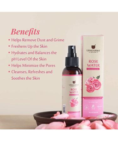 UPAKARMA Ayurveda Pure Natural Rose Water Spray for Face - 4.05 fl. Oz | Best Gulab Jal for Hydration & Skincare - Buy Online on SooperMarket.com