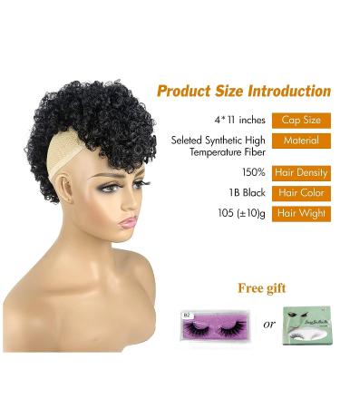 Jerry Curly Afro Puff Bun | Synthetic Clip-In Hair Extension with Bangs | Afro Kinky Curly Hair Bun | 1B Black - Buy Online on SooperMarket.com