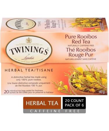Twinings Pure Rooibos Red Individually Wrapped Tea Bags | Naturally Caffeine-Free | 20 Count (Pack of 6) | Enjoy Hot or Iced Pure Rooibos Red 20 Count (Pack of 6) - Buy Online on SooperMarket.com