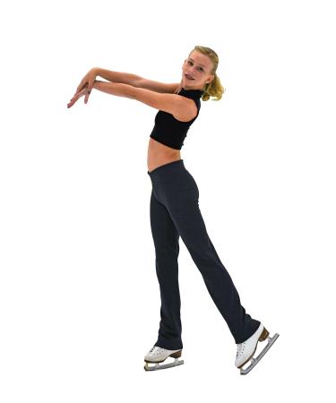 Chloe Noel P49 - Figure Skating All Black 3" Waist Band Straight Cut Skate Pants Black X-Small