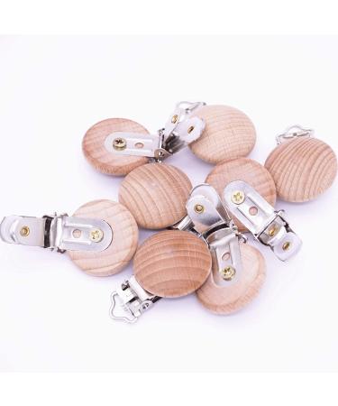 Sutoyuen 10Pcs 30mm (1.18) Natural Wood Pacifier Holder Round Beech Metal Teether Wooden Teething Beads Suspender Clips DIY Pacifier Accessories - Buy Online on SooperMarket.com