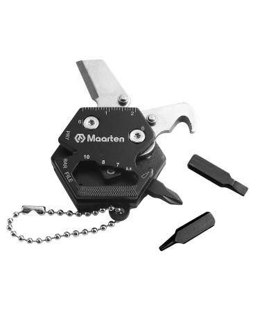 Maarten Multitool with Key chain, Gifts for Dad Men, Upgraded 14 in 1 Stainless Steel Mini EDC Coin Pocket Multi Tool for Survival, Camping, Hunting, Outdoor, Hiking Black