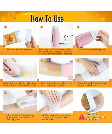 Roll On Wax Roller Kit for Hair Removal - Portable Waxing Kit with 2 Honey Roller Wax Cartridges & 100 Wax Strips - Large Area Hair Removal at Home - Buy Online on SooperMarket.com