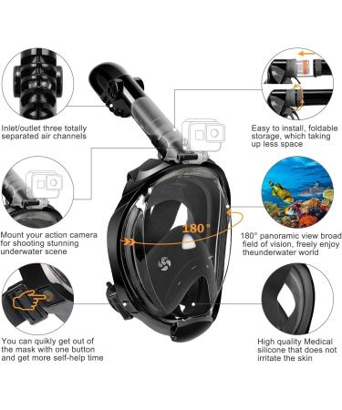 OUSPT Full Face Snorkel Mask with Detachable Camera Mount - Panoramic 180 View, Safety Breathing System, Anti-Fog, Anti-Leak - Adult&Kids Black Large - Buy Online on SooperMarket.com