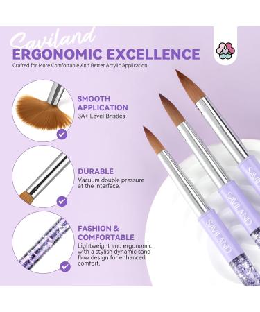 SAVILAND Kolinsky Acrylic Nail Brush Set - Sizes 6 10 14 | Professional Manicure Tool for Acrylic Nails & 3D Nail Art International Shipping Available - Buy Online on SooperMarket.com