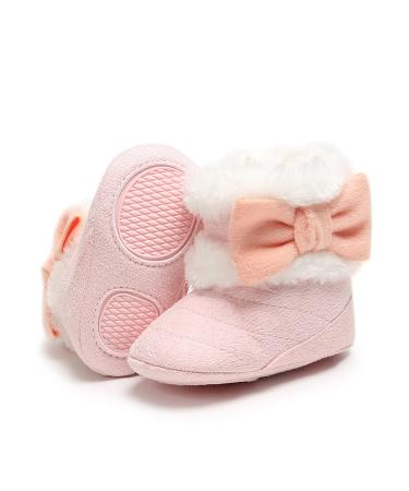 RVROVIC Baby Boys Girls Plush Winter Snow Boots Bowknot Anti Slip Warm Fleece Infant Boots Toddler Prewalkers 12-18 Months 1 Pink