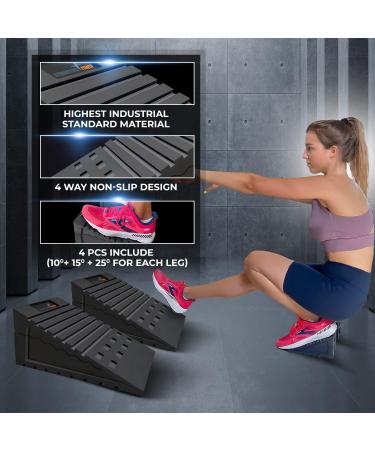 Power Adjustable Gymnastics Squat Wedge Blocks (4PCS) | Non-Slip Ramp for Deadlifts, Calf Stretches | Slant & Incline Board for Physical Therapy, Yoga, Foot Stretching - Buy Online on SooperMarket.com