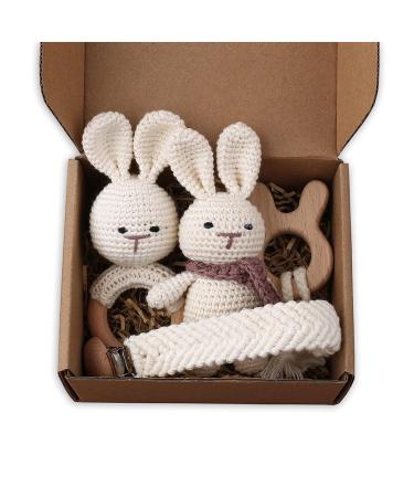 TIAN-K pacifier chain set braided pacifier chain rabbit ring wood with teething ring beech baby pacifier accessories white