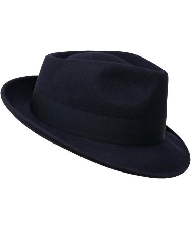 Premium Doyle Teardrop Fedora Hat 100% Wool Felt Crushable Water Resistant Unisex 7 1/4-7 3/8 Navy - Buy Online on SooperMarket.com