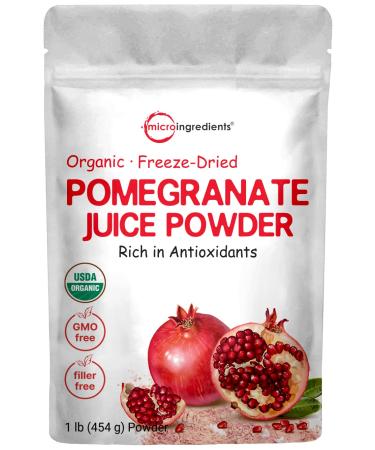 Organic Pomegranate Juice Powder, 1 Pound (91 Serving), Freeze Dried & Cold Pressed, Natural Vitamin C (Immune Vitamin), Support Immune System, Organic Flavor for Smoothie & Beverage, Vegan 1 Pound (Pack of 1)