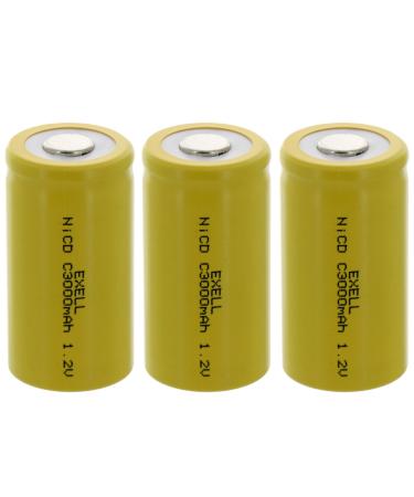 3x Exell C Size 1.2V 3000mAh NiCD Flat Top Rechargeable Batteries for Toys mobile devices instruments/equipment Portable Monitors Test Meters