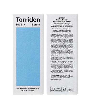 Torriden DIVE-IN Low-Molecular Hyaluronic Acid Serum | Deep Hydration for Dry Skin | Vegan & Cruelty-Free Korean Skincare | 1.69 fl oz - Buy Online on SooperMarket.com