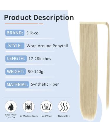 Silk-co 28 Inch Straight Clip in Ponytail Hair Extension - Blond&Bleach Blond | Heat-Resistant Fiber Hairpiece for Women - Buy Online on SooperMarket.com
