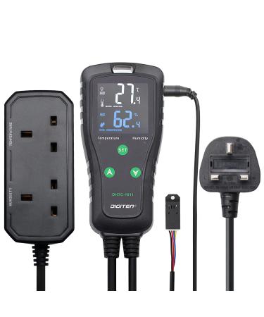 Temperature and Humidity Controller Outlet Plug-in Thermostat Humidistat Reptile Humidity Controller Greenhouse Thermostat Dual Stage Pre-Wired Electronic Temperature and Humidity Controller