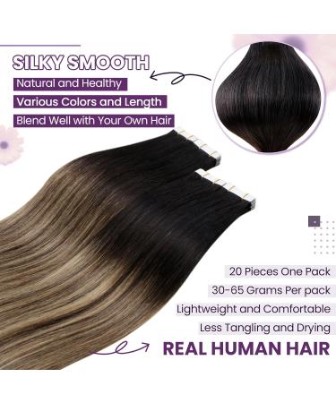 LAAVOO Balayage Tape Extensions - Real Hair Tape Extensions #1b/4/27 | 35cm | 50g | Invisible Seamless Hair Extensions for Natural Look - Buy Online on SooperMarket.com