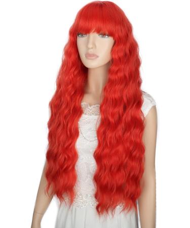 YEESHEDO Women's Long Wave Wig with Bangs - 28 Inches Natural Curly Wavy Synthetic Hair for Party, Cosplay, Halloween - Gold Red - Buy Online on SooperMarket.com
