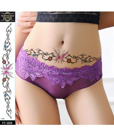 4PCS Waterproof Temporary Belly Button Tattoo Stickers - Butterfly & Flower Design for Women, Girls, and Teens - Buy Online on SooperMarket.com