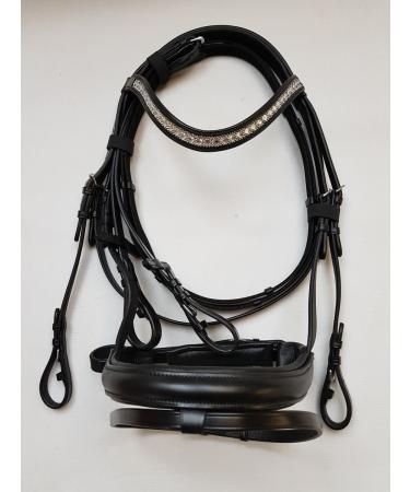 Nilo bridle horse Hanna (COB) with rhinestone head straps & reins in black/bridle black with reins horse/bridle for horses/high -quality bridle thoroughbred 1 piece (1 Pack)