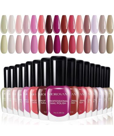Morovan Fingernail Nail Polish Set: Pink Air Dry 15 Colors 7ml Nude Bulk Nail Polish Non Gel Regular Nail Polish Kit Finger Nail Polish Set Gift for Women Mystic Garden