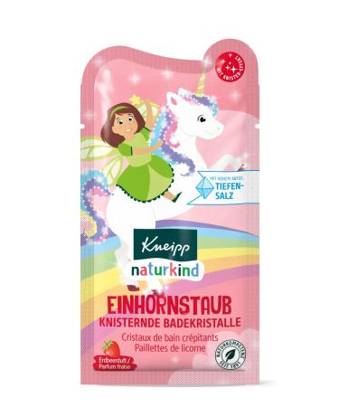 Kneipp natural child crackling bathing crystals unicorn dust - children's bath with unique depth salt from the saline luisenhall - pinks water & strawberry scent - 60g strawberry 60 g (1 Pack)