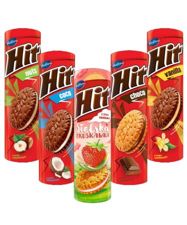 Hit Mixed Flavour Biscuits Variety Pack - Hazelnut Coconut Strawberry Vanilla Cocoa 220g (5 Packs)