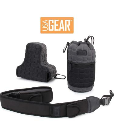 USA GEAR FlexARMOR-X Large Lens Case Pouch - Deluxe Neoprene Protection - Fits 70-300mm Lens - Carabiner Clip, Zippered Pocket - Black/Gray - Buy Online on SooperMarket.com