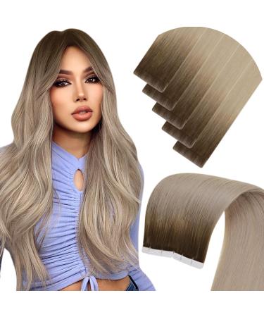 Laavoo real hair tape extensions virgin 60cm blond ombre extensions real hair tape light brown balayage platinum blonde hair extension real hair tape seamaless #9a/10.5g 5pcs 60cm-virgin-5pcs 4.8virgin #9/10/800