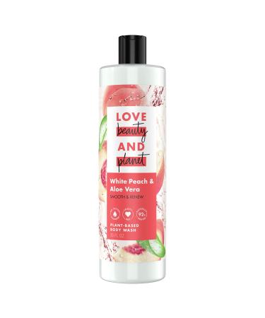 Love Beauty and Planet Plant-Based Body Wash Smooth & Renew White Peach & Aloe Vera No Sulfate Cleansers Cruelty Free 92% Naturally Derived 20 oz